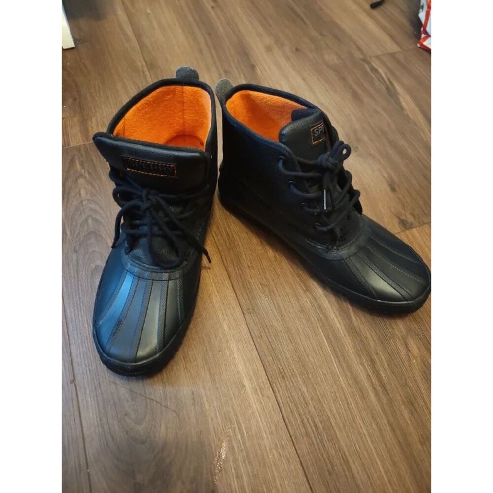 Sperry Avenue Men's Duck Boots Black Orange Waterproof Rain Snow Winter Sz 1